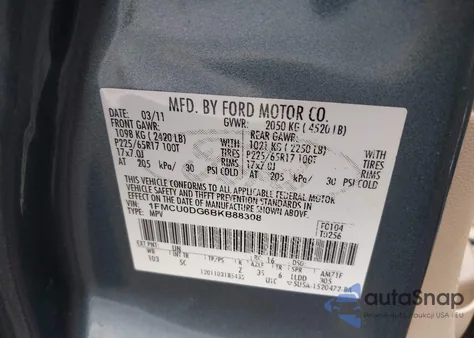 2011 Ford Escape Xlt из США, поврежденный, VIN 1FMCU0DG6BKB88308